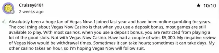 Review Snapshot: 10/10 Comments and Payout Notes - Practical Notes - Askgamblers about Vegasnow Casino