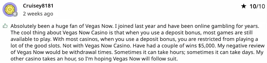 Vegasnow long-term review example Askgamblers