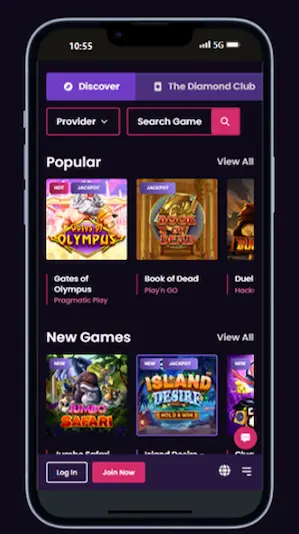 Vegasnow Casino mobile on a smartphone
