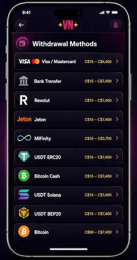 Vegasnow mobile withdrawal screen