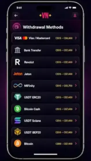 Vegasnow Mobile App - Starting a Payout Request