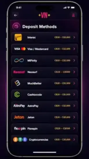 Vegasnow Mobile App - Funding the Account